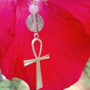 White Quartz Earrings  with Ankh